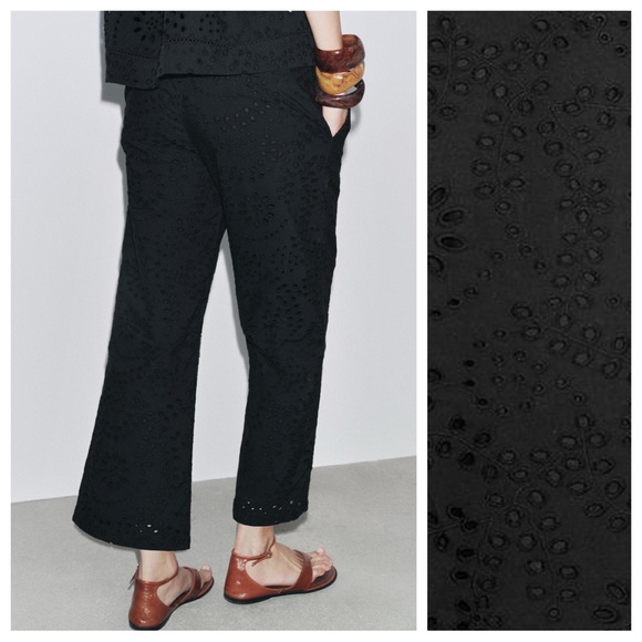 NWT. Zara ZW Collection Black Cutwork Embroider Mid-Waist Trousers. Size XL. - Picture 4 of 12